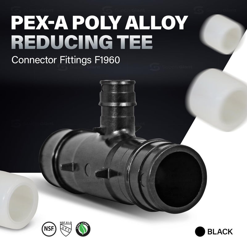 Supply Giant Poly Pex-A Expansion Tee Fitting 1" x 1" x 3/4", F1960 Tee 1 Inch x 1 Inch x 1/2 Inch Expansion Barb Connections, Plastic Pipe Fitting for use with Pex-A Tubing (Pack of 5) - Image 4